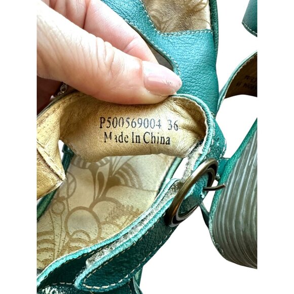 Fly London Green Leather Slingback Wedge Sandals Size 36 (US 5–5.5) - Picture 10 of 10